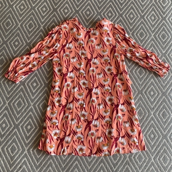 FOREVER 21 Coral Floral Print High Neck Long Sleeve Mini Dress Size Small - Picture 6 of 13